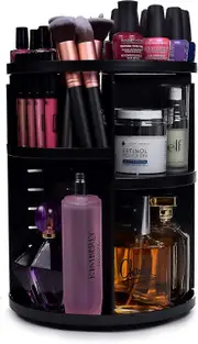 360 Rotating Makeup Organizer - Height Adjustable & Fully Rotatable Shelves. The Perfect Cosmetic Organizer
