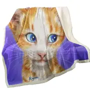 Blue Eyes Ginger Kitten Cats Art Drawings Throw Blanket