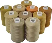 SHRJ 10 Spools Sewing Thread Brown Color Sewing Industrial Purpose 1000 Yards Per Spool 40S/2 Polyester for DIY Sewing Machine, Embroidery Machine, Hand Sewing