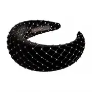 Paris Mode Velvet Crystal 6 Cm Padded Headband Black