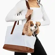 RUFFLIFE Luxury Dog Purse Carrier for Small Dogs, Cozy Faux Leather Pet Carrier Purse, Secure Harness Clip, Dog Tote Bag Carrier for Small Dogs and Puppies - White