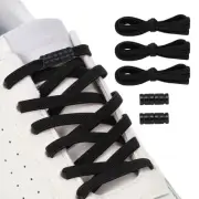 No Tie Shoelaces Elastic Shoe Laces 3Pcs with 2 Metal Buckles, Black