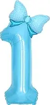 Alice in Onederland 1st Birthday Girl Pastel Blue Birthday Decorations, Bow Balloons Foil Mylar Large 40” 1 Birthday Balloon for Kawaii Bow Coquette 1st Birthday Party Decorations
