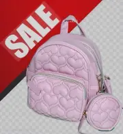 Rose Pink Heart Quilted Mini Backpack with Coin Purse NEW UNUSED NWT