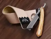 Genuine Leather Cut Throat Razor Sharpening Strop/Belt + Stainless Steel Razor