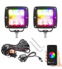 2x 3" RGB Chase Halo LED Cube Pods Work Light Bar Music W/ 6500k Bluetooth 4WD