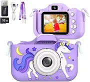 Varonix Kids Camera for Boys and Girls 3 4 5 6 7 8 9 10 11 12 Years Old 1080P HD Digital Video Camera Birthday for Toddler Selfie Camera with Cartoon Soft Silicone Cover 32GB SD Card