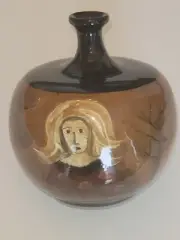 Polia Pillin Studio Art Pottery 6.5" Vase Three Women w Trees & Birds - Pristine
