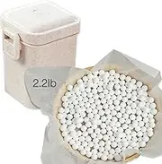 2.2Lb Ceramic Pie Weights Baking Beans Pie Crust Reusable 10mm Weights Natural Ceramic Stoneware with Wheat Straw Container (35 Oz Total) (White)