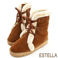 在飛比找蝦皮商城優惠-ESTELLA-全真皮毛毛反折兩穿雪靴-咖