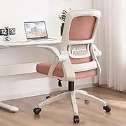 SJZNOI Office Chair, Ergonomic Desk Breathable Mesh Swivel Chair with Flip-Up Arms and Lumbar Support Computer for Home Office