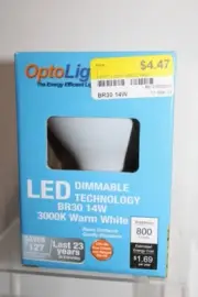 OptoLight 60w Replacement LED BR30 Warm White Bulb 800 Lumens Dimmable 14w - New