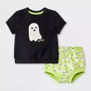 NEW! Cat & Jack Baby Girls' Halloween Ghost Top & Bloomer Set Black
