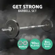 Everfit 18KG Barbell Weight Set Plates Bar Bench Press Exercise Home Gym 168cm