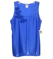 Anne Klein Tank Top Womens M Shiny Floral Embellished Blue Sleeveless Classic