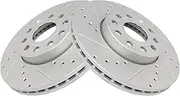 TRQ Front Performance Brake Rotor Drilled Slotted Pair Set for 2011-2015 Audi A3 / 2011-2015 Audi A3 Quattro / 2010-2017 VW Golf / 2005-2015 VW Jetta / 2006-2009 VW Rabbit