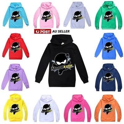 Kids Boys NINJA KIDZ Cotton Hoodie Hooded Jumper Pullover Tops Sweatshirt