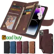 For iPhone 16 15 14 13 12 11 Xr X/Xs 8 Pro Max Wallet case Leather 9Slots Cover