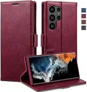 [GoshukunTech] Wallet Case for Galaxy S23 Ultra,for Samsung Galaxy S23 Ultra 5G Leather Flip Case with RFID Blocking Card Holders Stand Feature Cash Pocket Magnetic Cover[Wine red]