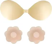 [XQMMGO] Adhesive Bra Push Up, Invisible Bra, Strapless Bra with 1 Pair of Nipple Pads, for EEL Backless Clothing