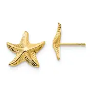 14K Yellow Gold Textured Starfish Stud Earrings Push Back Madi K Child's Jewelry