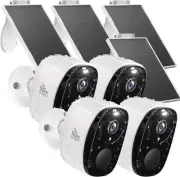 Rraycom 4pc Solar Security Cameras Wireless Outdoor, BW4 4PACK (Solar Panel）