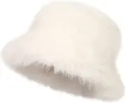 LA CARRIE Women's Fuzzy Wide Brim Faux Fur Bucket Hat Winter One Size, White