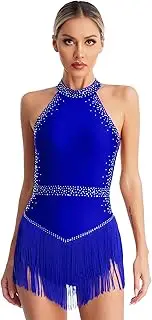 [Choomomo] Women's Rhinestone Gymnastics Leotard Halter Sleeveless Backless Bodysuit Tumbling Acrobatics Outfits