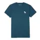 A&F 經典圓領刺繡大麋鹿素面短袖T恤-麻花藍綠色