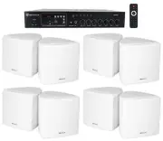 Rockville Commercial Restaurant Bluetooth Amplifier+(8) 3.5" White Cube Speakers