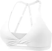 [ZAAYO] Women's Sports Bras Open Back Workout Gym Bra Padded Medium Impact Yoga Tops with Adjustable Back Straps, White, L