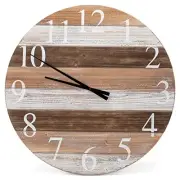 NAT & Jules Striped 24 inch Wood Composite Large Wall Clock White and Woodgrain