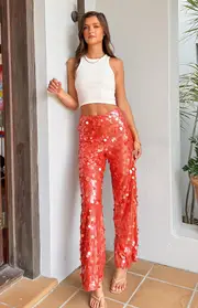 Saria Orange Sequin Pants