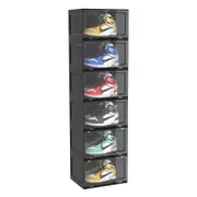 SOGA 6 Tier Black Portable Shoe Organiser Sneaker Footwear Folding Plastic Bin Stackable Storage Box with Magnetic Door