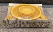Vintage Hollyware - Yellow Plastic Salad Bowl Set with Serving Spoon and Fork