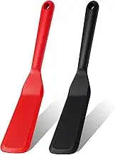 2 Pack Silicone Thin Omelet Turner, Heat Resistant Crepe Spatula for Nonstick Cookware, Pancake Spatula for Egg Cake Pizza Steak Omelet Crepes (Red,Black)