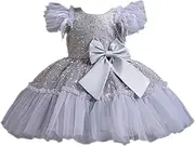 [Yhong] Baby Girls Tutu Dress Sparkly Sequins Tulle Princess Birthday Wedding Party Dresses Pageant Formal Gowns