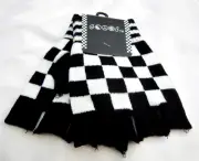 UNISEX BLACK&WHITE CHECKERED PATTERN PUNK GOTHIC FINGERLESS CUTOFF GLOVES-NEW!