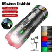 Five-Color LED Flashlight Zoomable Light Torch USB Rechargeable Fluorescent Lamp