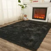 AMTOVO Shag Area Rugs for Living Room, 9X12 Large Fluffy 9 x 12 Feet Black
