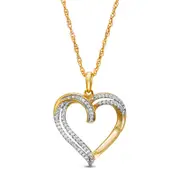 0.17 CT. T.W. Natural Diamond Double Row Heart Pendant in 10K Yellow Gold