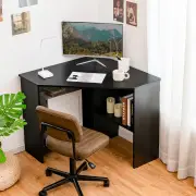CostwayBlack Corner Computer Desk with Management Hole for Home Office