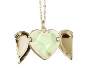 green white illustration pattern Folded Wings Peach Heart Pendant Necklace