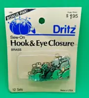Dritz Hook & Eye Closures 12 Sets Sew-on Brass 193 New Old Stock NOS