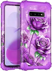 [Miqala] for Galaxy S10 Plus Case,Glow in The Dark Three Layer Heavy Duty Shockproof Full Body Protection Hard Plastic Bumper+Soft Silicone Protective Case for Samsung Galaxy S10 Plus,Purple Rose