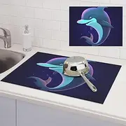 dolphin Dish Drying Mats for Kitchen Counter, Absorbent Microfiber Kitchen Dishes Drainer Mat Large Dish Drying Pad with Hook Coffee Mat Kitchen Accessories 18x24 Inch