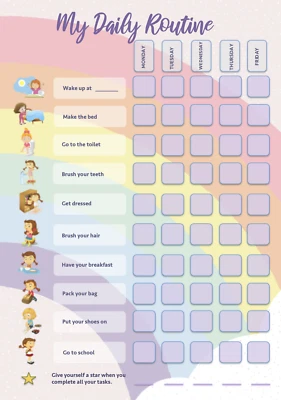 Daily routine girl behaviour task reward chart + stickers + marker pen
