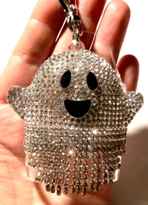 Bath & Body Works Sparkle Rhinestone Ghost Pocket *Bac Holder Keychain FOB