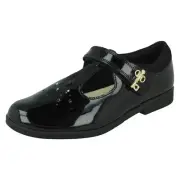 Girls Clarks Lock Shine Key Detail T-Bar School Shoes