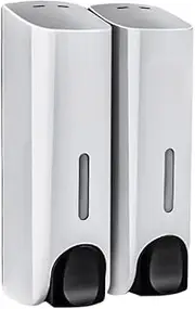 JZS Wall Mounted Shower Soap Dispenser, 2-Chamber No-Drill Shampoo Dispenser, Refillable Shampoo Bottles for Bathroom & Hotel, 2 × 350ml, Silver